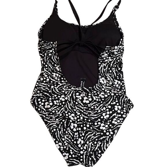 NWOT Hurley Black White Print One-Piece Swimsuit - Size Med - Picture 2 of 8